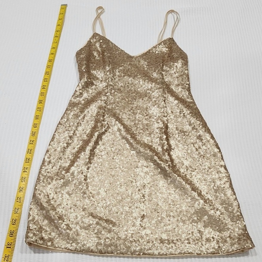 Abercrombie & Fitch Gold Sequin Mini Dress V-Neck Spaghetti Strap XS NWT 159-591